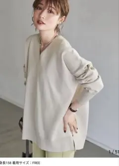 coen ミラノリブVネックニット（WEB限定カラー）OFF WHITE