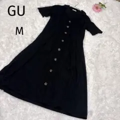 GU 2WAY ボタンワンピース　ブラック　黒　前開き　シャツワンピース