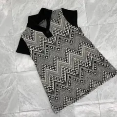 Pursuit De Deal ニットトップス 幾何学模様 半袖 ボタン付き