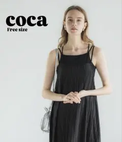 coca 黒プリーツワイドキャミワンピース ワンサイズ