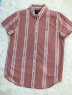 Hollister ピンク ストライプ 半袖シャツ　S