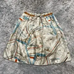 【クミキョク】スカーフ柄 フレアスカート 総柄 リボン付き ガーリー JC420