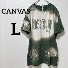 ✨️海外古着✨CANVAS【L】野球モチーフ Tシャツ グリーン 大きめ ゆったり