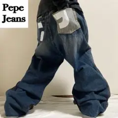 00s 極太 ぺぺジーンズ ワイド デニム バギーパンツ 刺繍 b系 スケーター