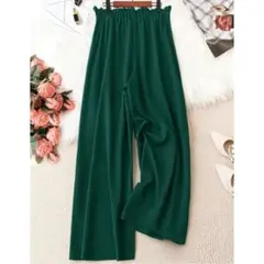 新品　ワイドパンツ　カジュアルパンツ　緑　XL ゆったり　大きい　レディース