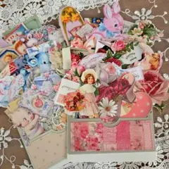 ピンク　三連ポケットセット　コラージュ素材　ダイカット　ジャンクジャーナル