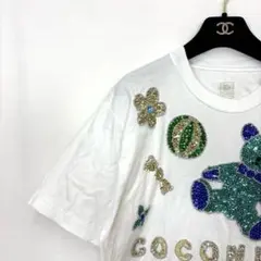 美品✨ グリッター ビジュー スパンコール Tシャツ ホワイト くま ベア 高級