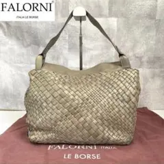 【FALORNI】イントレチャート グレージュ レザー ワンショルダーバッグ