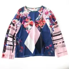 MSGM シルク100% M〜L ピンク マルチカラー 花柄 総柄 チェック薔薇