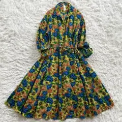 Caliner 総柄　花柄　ロング　Aライン　ワンピース　長袖