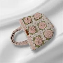 手編み★薔薇★モチーフ編み★グラニースクエア★トートバッグ★コットン★