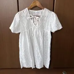 新品パフスリーブレースブラウス/ホワイト/Mサイズ相当/未使用品