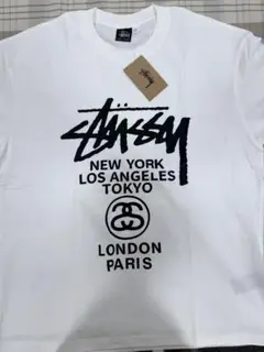 STUSSY ホワイト Tシャツ ロゴプリント L