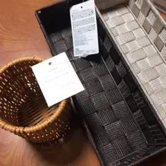 【3coins】洗える！ラタンカトラリースタンド　カトラリーケース　3点セット