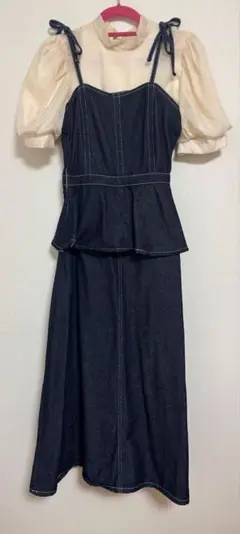 デニムワンピース　リボンブラウス　2点セット SHEIN