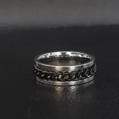 シルバー ブラック チェーン スピン 指輪 リング メンズ シンプル