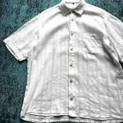 80s 90s "SIGNUM" linen plaid shirt WHITE