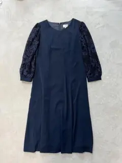 新品タグ付 EMMA JAMES ネイビー レース袖 Aライン ロングワンピース