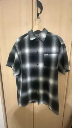【美品】CALTOP 半袖ネルシャツ L オンブレチェック グレー ブラック
