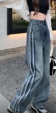 サイドフリンジワイドデニムパンツ