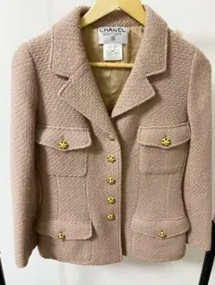 シャネルCHANEL グリポアボタン ウール ジャケット 96A ベージュピンク