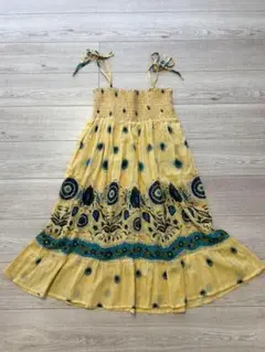 インド製　エスニック　イエロー 花柄 キャミワンピース