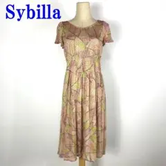 Sybilla シビラ ロングワンピース 半袖 総柄 オレンジ L C3045