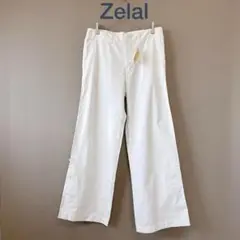 【Zelalゼラール】L　ホワイト(白)　ワイドパンツ　丈調節可能　夏パンツ