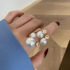 ◆新品◆インパクト大☆パール&CZダイヤリング☆ゴールド☆インスタ映え