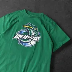 6474/US古着マイナーリーグレイクモンスターズチームナンバー両面TシャツL