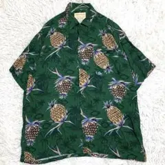 【美品✨】ETHNO BRAN アロハシャツ パイナップル柄 レーヨン 緑系 M