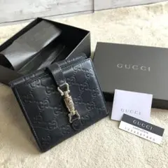 美品!箱付き GUCCIグッチ 3つ折り財布 GG柄 レザー 黒 小物 ロゴ入り