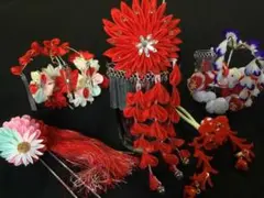 ◆古い簪5点・筥迫・他セット◆帯上 つまみかんざし 正月 初節句 七五三 成人式