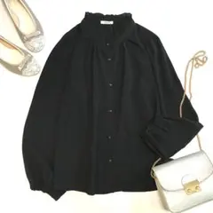 LUTIQUE ルティーク 襟フリルブラウス Ｍ 黒 長袖
