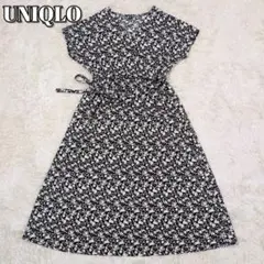 UNIQLO ユニクロ 花柄 半袖 ロング ワンピース ブラック 黒 Mサイズ