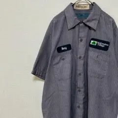 CINTAS ストライプ 半袖 ワークシャツ 刺繍ロゴ 古着