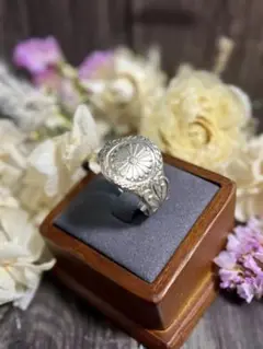 【20号】アンティーク スプーンリング 花模様 シルバー　　ユニセックス ギフト