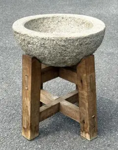アンティーク レトロ 石臼 餅つき 水鉢 セット売り】臼 杵 木製 うす きね 餅つき 正月 季節 置物 天然