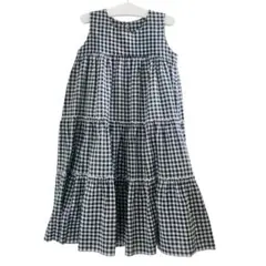【美品】世界に1着♡オーダーメイド♡ギンガムチェックワンピース ネイビー130