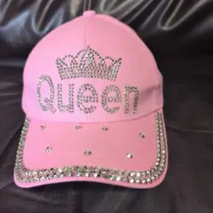 Queen ラインストーン装飾 ベースボールキャップ ピンク クラウンデザイン