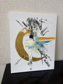 テクスチャーアート　抽象画　宇宙　月　ゴールド