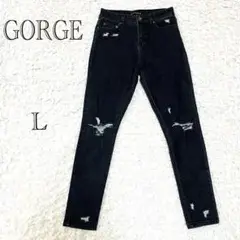 ゴージ GORGE ダメージデニム 【L】 黒 ストレート ストレッチ 細身