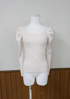 GRL パフスリーブ リブ編み 長袖トップス スクエアネックU0819