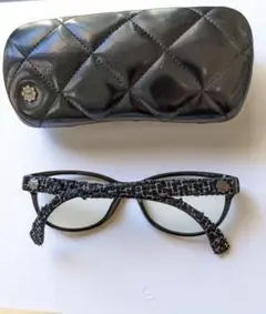 超美品 訳有 CHANEL シャネル ココマーク ツイード アイウェア メガネ