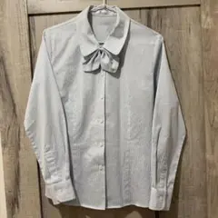 ボウタイブラウス リボンブラウス ストライプ ブルー 7号 事務服