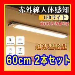 USB充電式 LEDセンサーライト 60cm 2本セット 人感センサー付