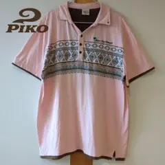 PIKO サーフ系ポロシャツ 総柄ピンク×ブラウン 4L相当