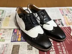 ヒールアップドレスシューズ ウィングチップ レースアップ コンビカラー
