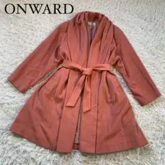 美品 ONWARD カシミヤ ロングコート ベルト 大襟 ガウン ピンク M
