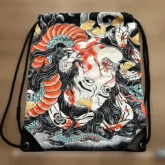和風生首絵図デザイン ドローストリングバッグ